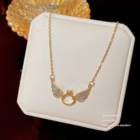 Vintage Style Angel Wings Titanium Steel Plating 18k Gold Plated Pendant Necklace main image 4