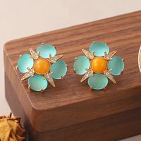 1 Pair Vintage Style Simple Style Star Flower Inlay Copper Natural Stone Glass Zircon Ear Studs main image 3