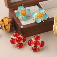 1 Pair Vintage Style Simple Style Star Flower Inlay Copper Natural Stone Glass Zircon Ear Studs main image 1