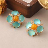 1 Pair Vintage Style Simple Style Star Flower Inlay Copper Natural Stone Glass Zircon Ear Studs main image 8