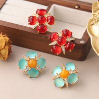 1 Pair Vintage Style Simple Style Star Flower Inlay Copper Natural Stone Glass Zircon Ear Studs main image 4