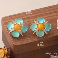 1 Pair Vintage Style Simple Style Star Flower Inlay Copper Natural Stone Glass Zircon Ear Studs main image 2
