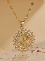 Elegant Simple Style Round Stainless Steel Zircon 18k Gold Plated Pendant Necklace main image 5