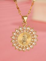 Elegant Simple Style Round Stainless Steel Zircon 18k Gold Plated Pendant Necklace sku image 1