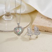 Simple Style Shiny Plant Butterfly Copper Plating Inlay Zircon Silver Plated Earrings Necklace Jewelry Set main image 4