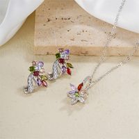 Simple Style Shiny Plant Butterfly Copper Plating Inlay Zircon Silver Plated Earrings Necklace Jewelry Set main image 7