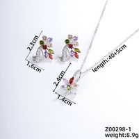 Simple Style Shiny Plant Butterfly Copper Plating Inlay Zircon Silver Plated Earrings Necklace Jewelry Set sku image 7