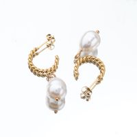 1 Pair Simple Style Classic Style Solid Color Plating Inlay 304 Stainless Steel Artificial Pearls 18K Gold Plated Drop Earrings main image 3