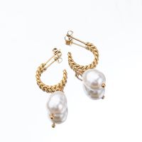 1 Pair Simple Style Classic Style Solid Color Plating Inlay 304 Stainless Steel Artificial Pearls 18K Gold Plated Drop Earrings main image 7