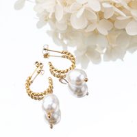 1 Pair Simple Style Classic Style Solid Color Plating Inlay 304 Stainless Steel Artificial Pearls 18K Gold Plated Drop Earrings main image 5