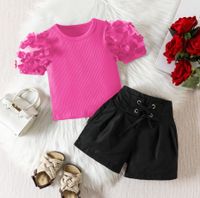 Streetwear Solid Color Flower Cotton Girls Clothing Sets sku image 5