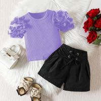 Streetwear Solid Color Flower Cotton Girls Clothing Sets sku image 6