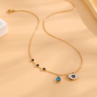 304 Stainless Steel 18K Gold Plated Simple Style Plating Inlay Devil's Eye Water Droplets Rhinestones Pendant Necklace main image 6