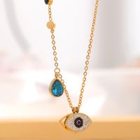 304 Stainless Steel 18K Gold Plated Simple Style Plating Inlay Devil's Eye Water Droplets Rhinestones Pendant Necklace main image 3