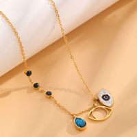 304 Stainless Steel 18K Gold Plated Simple Style Plating Inlay Devil's Eye Water Droplets Rhinestones Pendant Necklace main image 8