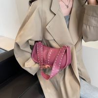 Women's Pu Leather Solid Color Classic Style Sewing Thread Rivet Pillow Shape Zipper Shoulder Bag sku image 5