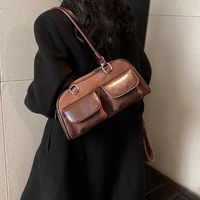 Women's Pu Leather Solid Color Vintage Style Classic Style Sewing Thread Square Zipper Underarm Bag main image 3