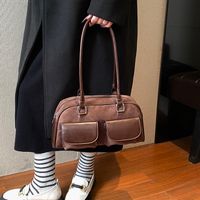Women's Pu Leather Solid Color Vintage Style Classic Style Sewing Thread Square Zipper Underarm Bag main image 2