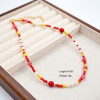Synthetic Resin Freshwater Pearl Titanium Steel Gold Plated Casual Retro Pastoral Beaded Handmade Plating Multicolor Necklace main image 3