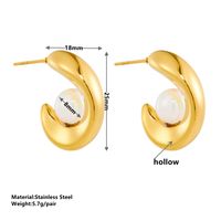 1 Pair Elegant Simple Style C Shape Plating Inlay Stainless Steel Artificial Pearls 18K Gold Plated Ear Studs main image 3