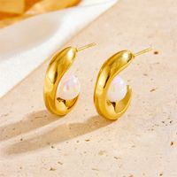 1 Pair Elegant Simple Style C Shape Plating Inlay Stainless Steel Artificial Pearls 18K Gold Plated Ear Studs main image 5