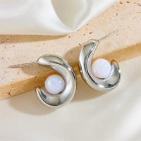 1 Pair Elegant Simple Style C Shape Plating Inlay Stainless Steel Artificial Pearls 18K Gold Plated Ear Studs sku image 2