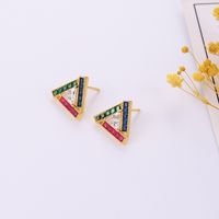 1 Pair Simple Style Triangle Plating Inlay Copper Artificial Gemstones Zircon 18k Gold Plated Ear Studs main image 1