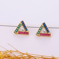 1 Pair Simple Style Triangle Plating Inlay Copper Artificial Gemstones Zircon 18k Gold Plated Ear Studs main image 3