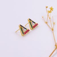 1 Pair Simple Style Triangle Plating Inlay Copper Artificial Gemstones Zircon 18k Gold Plated Ear Studs main image 4