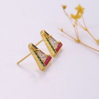 1 Pair Simple Style Triangle Plating Inlay Copper Artificial Gemstones Zircon 18k Gold Plated Ear Studs main image 5