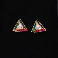 1 Pair Simple Style Triangle Plating Inlay Copper Artificial Gemstones Zircon 18k Gold Plated Ear Studs main image 6