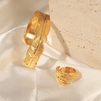 Elegant Simple Style Feather Titanium Steel Plating 18k Gold Plated Rings Bracelets main image 8