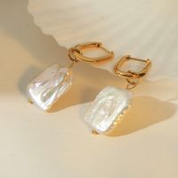 1 Pair Elegant Baroque Style Geometric Plating Freshwater Pearl Titanium Steel 18k Gold Plated Drop Earrings main image 5