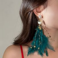1 Pair Fairy Style Elegant Luxurious Geometric Tassel Plating Inlay Alloy Feather Artificial Rhinestones Artificial Pearls Drop Earrings main image 1