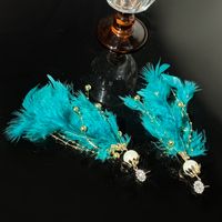 1 Pair Fairy Style Elegant Luxurious Geometric Tassel Plating Inlay Alloy Feather Artificial Rhinestones Artificial Pearls Drop Earrings main image 3