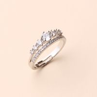 Glam Shiny Crown Copper Plating Inlay Zircon Rhodium Plated Adjustable Ring main image 3