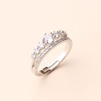 Glam Shiny Crown Copper Plating Inlay Zircon Rhodium Plated Adjustable Ring main image 9