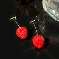 1 Pair Elegant Sweet Strawberry Inlay Alloy Artificial Rhinestones Drop Earrings sku image 1