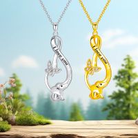Cute Simple Style Letter Butterfly Elephant Alloy Plating Inlay Rhinestones Gold Plated Silver Plated Women's Pendant Necklace main image 5