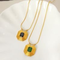 Vintage Style Square Stripe Titanium Steel Plating Inlay Glass Stone 18k Gold Plated Pendant Necklace main image 1