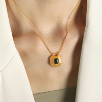 Vintage Style Square Stripe Titanium Steel Plating Inlay Glass Stone 18k Gold Plated Pendant Necklace main image 5