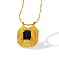 Vintage Style Square Stripe Titanium Steel Plating Inlay Glass Stone 18k Gold Plated Pendant Necklace sku image 1