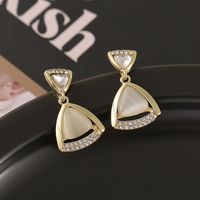 1 Pair Elegant Simple Style Geometric Plating Inlay Alloy Rhinestones Opal Drop Earrings main image 3