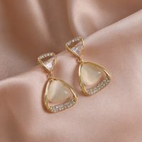 1 Pair Elegant Simple Style Geometric Plating Inlay Alloy Rhinestones Opal Drop Earrings main image 5