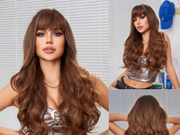 Women's Elegant Sweet Brown Holiday Domestic Silk Bangs Long Curly Hair Wigs sku image 1