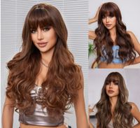 Women's Elegant Sweet Brown Holiday Domestic Silk Bangs Long Curly Hair Wigs main image 1