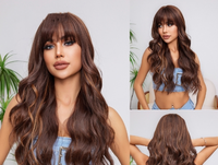 Women's Elegant Sweet Brown Holiday Domestic Silk Bangs Long Curly Hair Wigs sku image 2