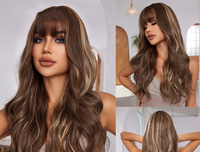 Women's Elegant Sweet Brown Holiday Domestic Silk Bangs Long Curly Hair Wigs sku image 3