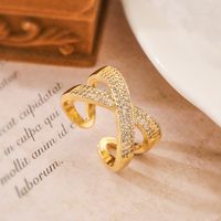 Simple Style Geometric Copper Plating Inlay Zircon 18k Gold Plated Open Rings sku image 3
