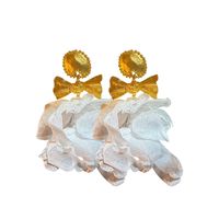 1 Pair Ig Style Exaggerated Flower Bow Knot Plating Alloy Cloth Resin Gold Plated Drop Earrings main image 5